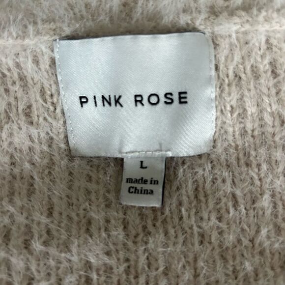 Pink Rose Women's Cream Tan  Wrap Around Fuzzy Soft Sweater Size Large - Picture 6 of 11